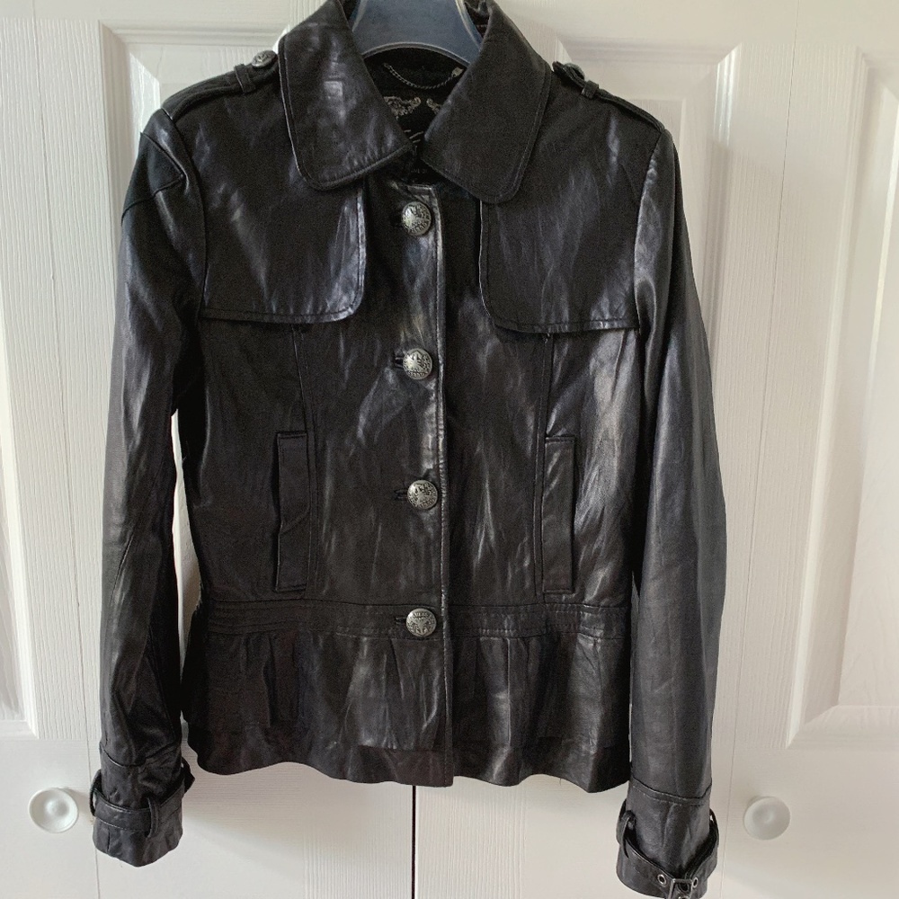 Guess genuine lamb leather ruffle jacket S